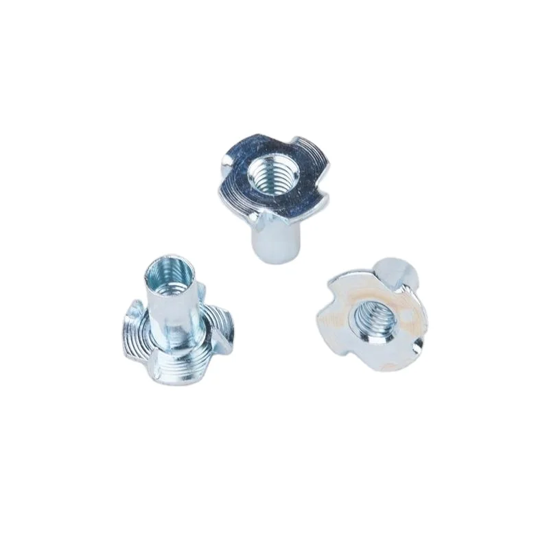 Four Prong Furniture Carbon Steel T Nut Inserts For Wood Zinc Plate M4 M5 M6 M8