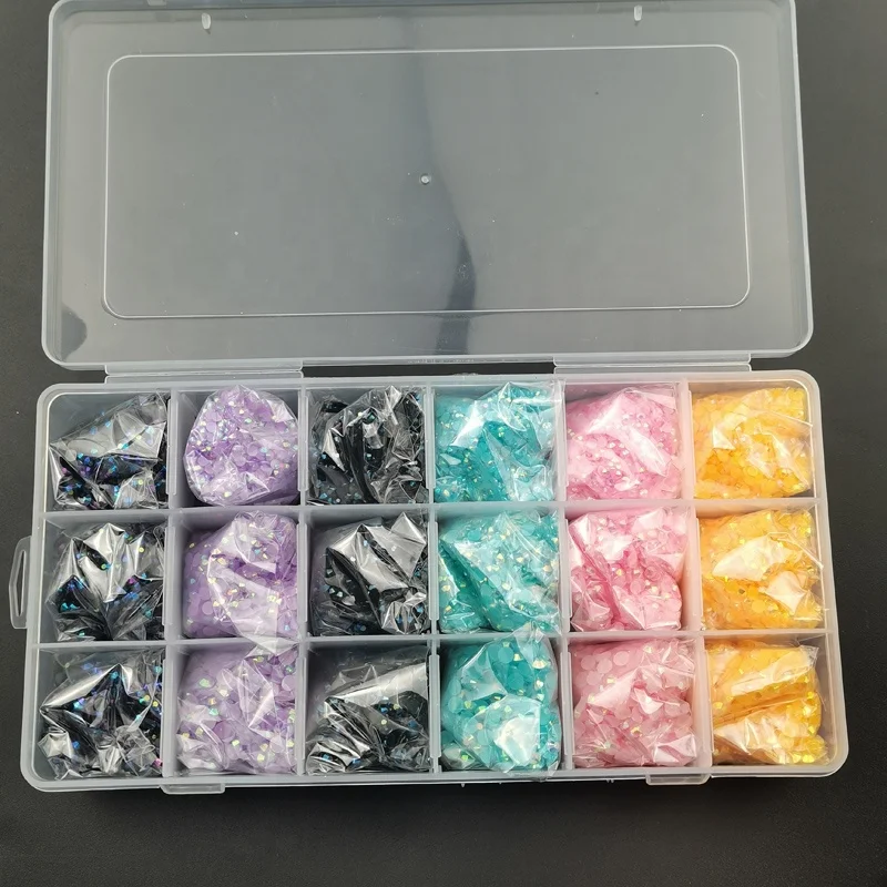 Wholesale 24 Cells Mixed Colors Jelly AB Candy Stone Boxes Resin Nail Rhinestones Flat Back Crystals for DIY Bags Art Crafts