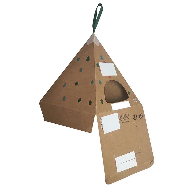 New arrival custom design folding kraft paper box gift packaging triangle box with handle