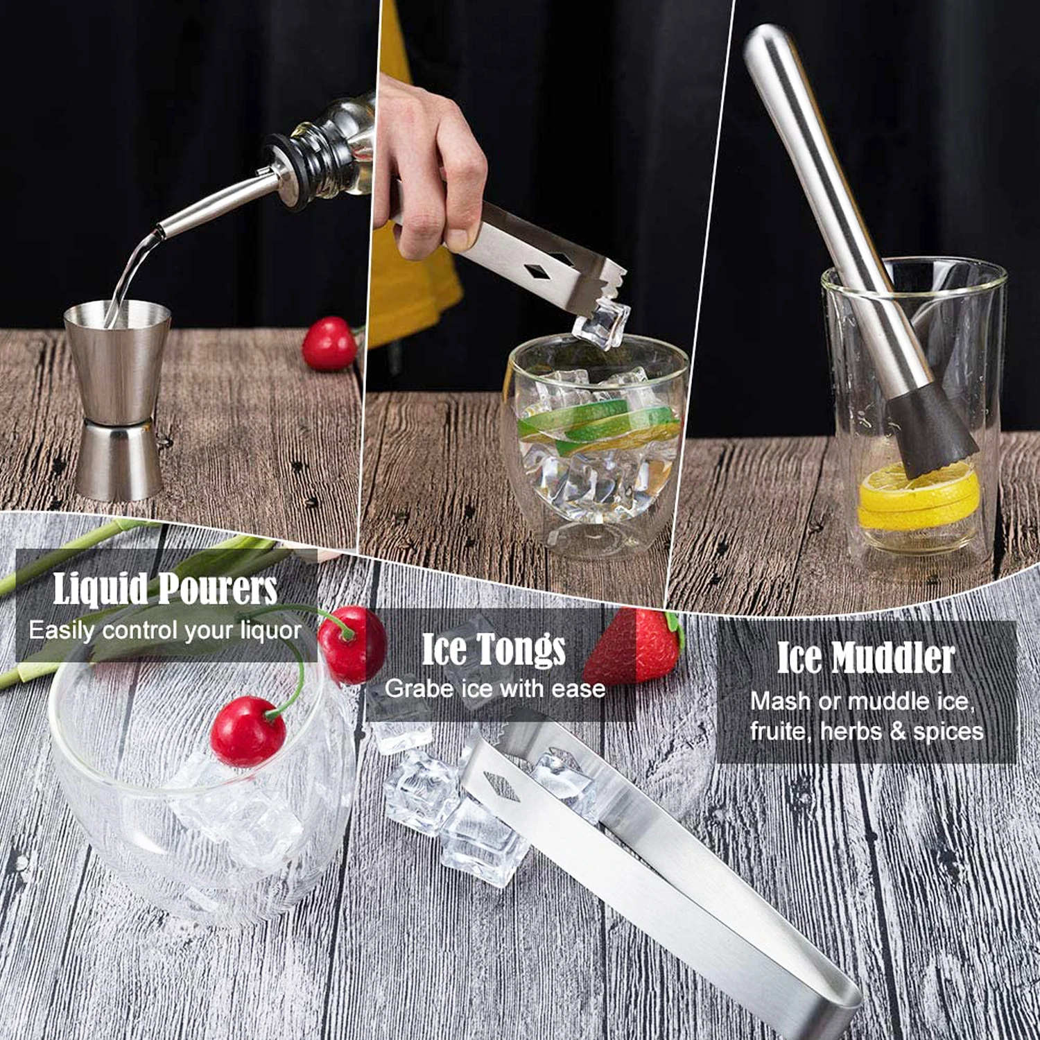 Wuyi Camol Complete 15pcs Boston Cocktail Shaker Set - 750ml+600ml Shakers - Pro Bar Tools - Boston Cocktail Shaker