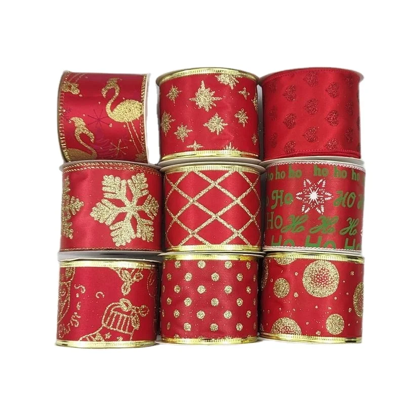 HL52151-159 Wholesale Satin Christmas  Ribbon With Metal Wire Side Red Wired Edge Ribbon Decorative Ribbons