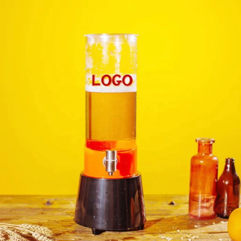 Clear plastic beverage machine with LED light mode color 3L beer tower Drink Dispensers Beverage  Beer Drink Tower with ice tube