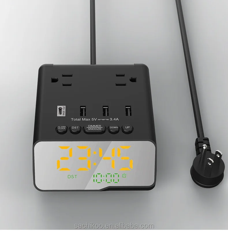 USA Socket Type Electronic Clock with Multi-Function Alarm for Household Hotel Use Battery Electric Power Source 1 Year Warranty