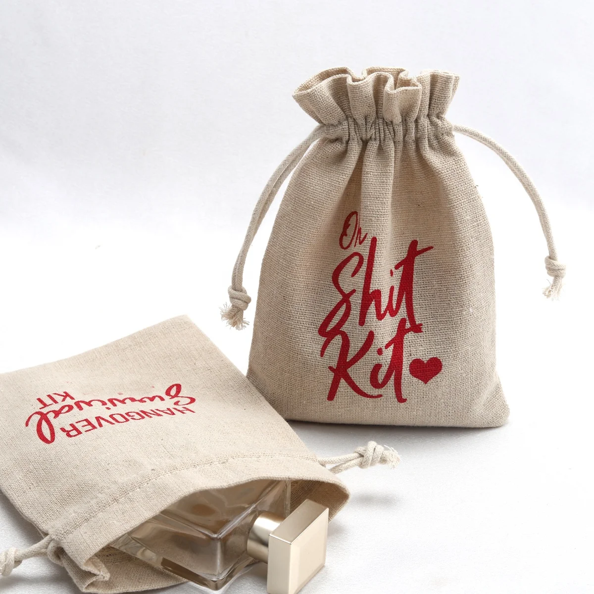 Hot Sale Custom Jute Burlap Gift Sack Drawstring Candy Coffee Bags Party Natural Eco-Friendly Gift Hangover Kit  Jute Pouch