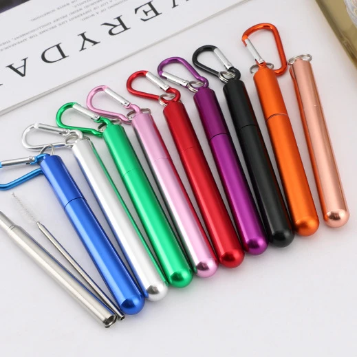 Металлические многоразовые складные соломинки из нержавеющей стали портативная телескопическая Питьевая соломинка для стакана холодных напитков с чистящей щеткой