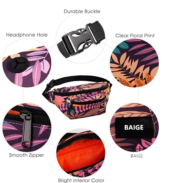 BSCI Auchan Carrefour FSC GRS certificated 600d polyester waist bags for men fanny pack gym bag