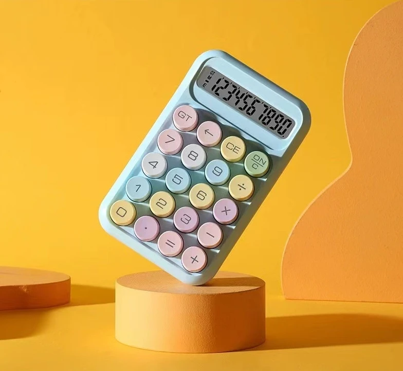 Portable 10-Digit Mechanical Keyboard Calculator Students Exam Accounting Mini Silent Feature Battery Operated Plastic