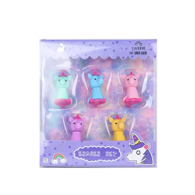 Factory wholesale custom Unicorn 3d eraser Stationary Set Kids Gift cartoon erasers