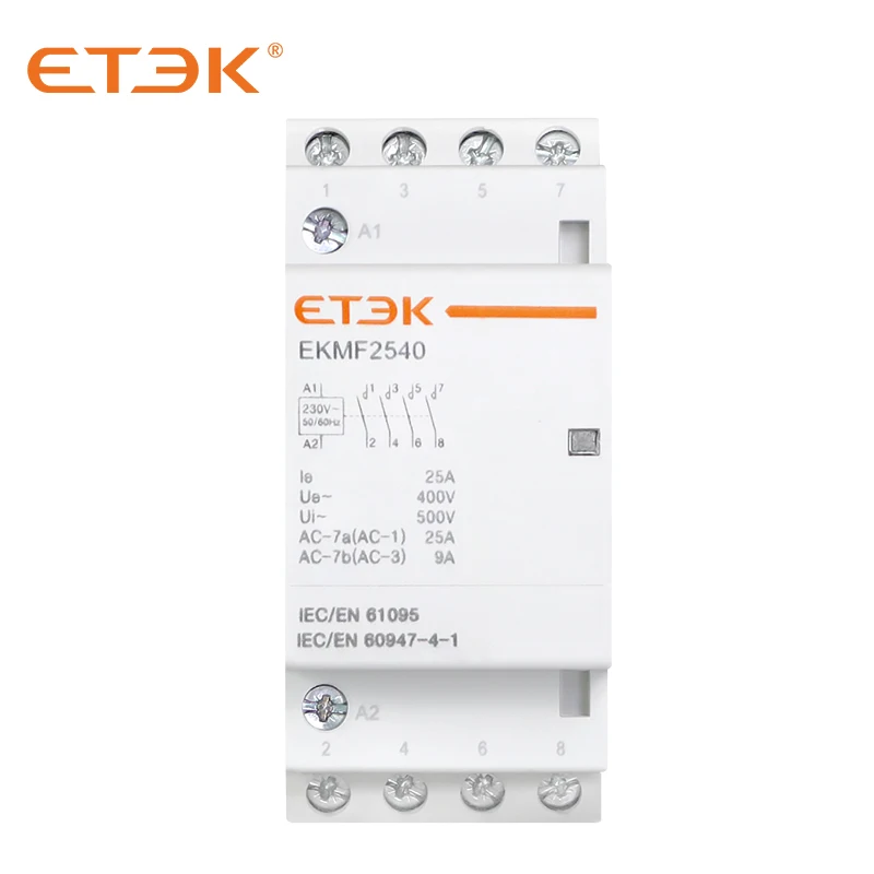 Модульный контактор ETEK EKMF 4P 25A 40A 63A 100A 4NO катушка 24VAC 110VAC 230VAC с сертификатом TUV