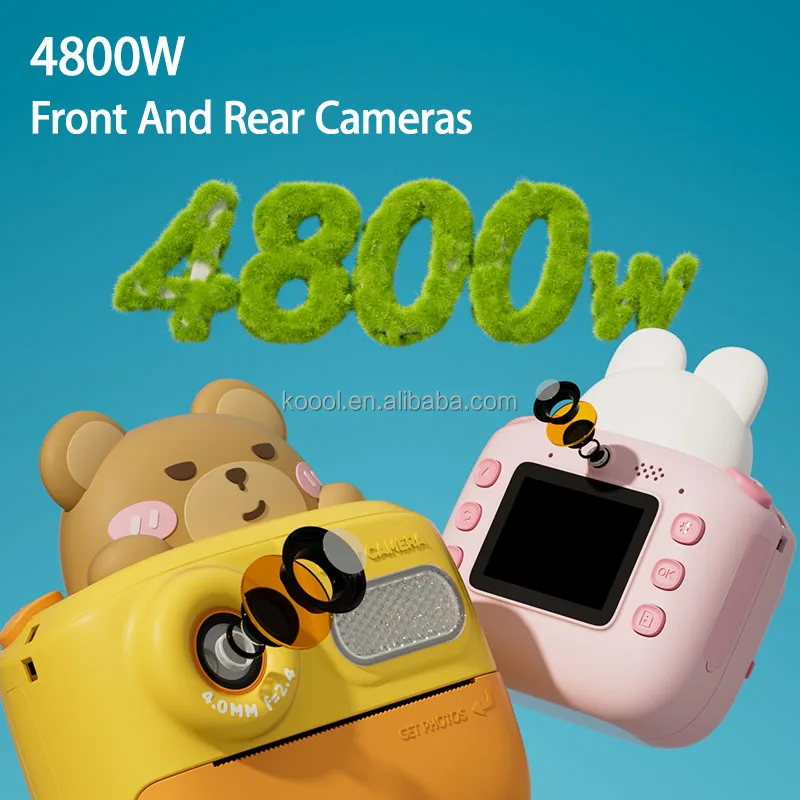 K64 Cute Cartoon Design HD 48 Million Pixel Video Recording 1080P Instant Print Camera Children Kids Toy