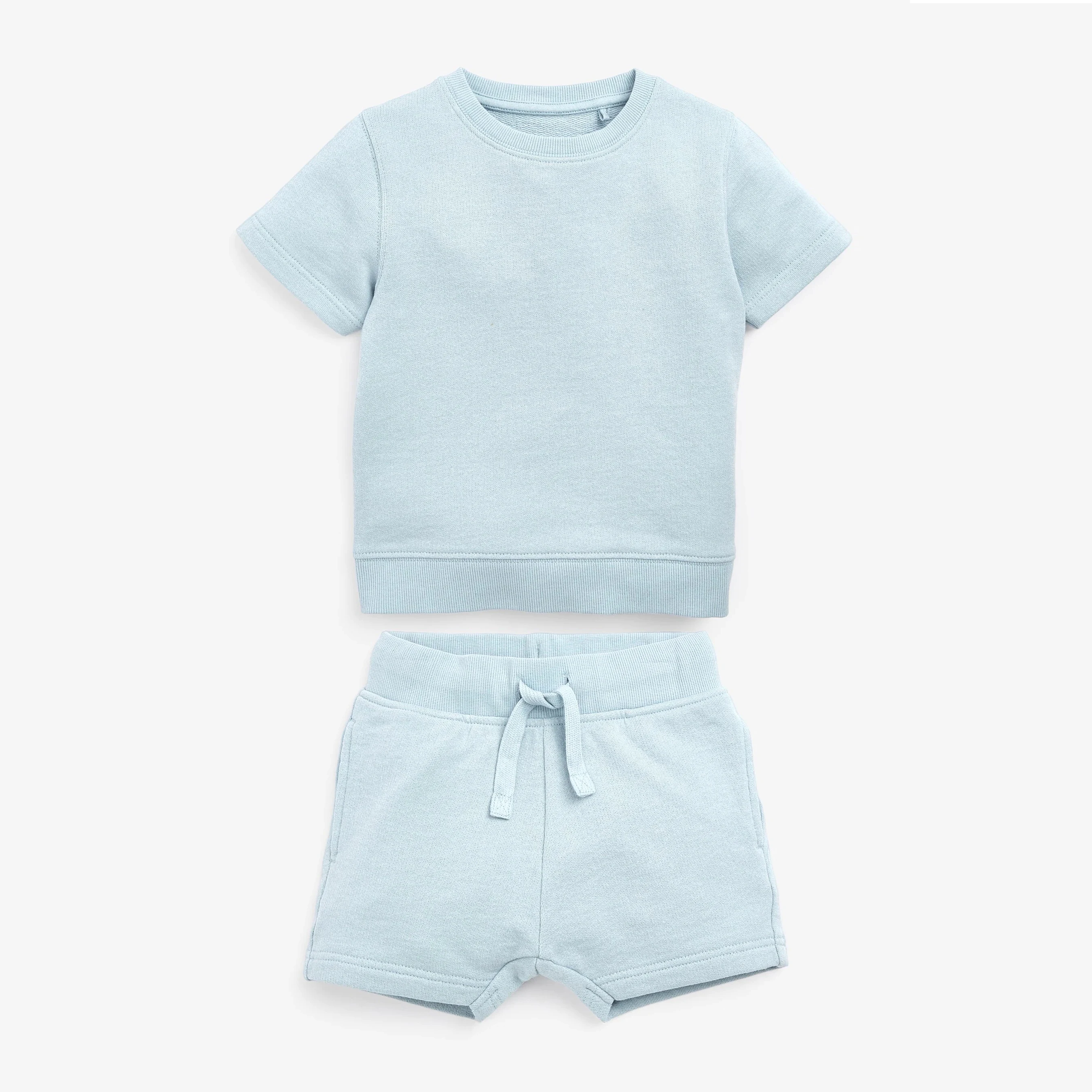 designer clothes Apparel design services kids blank solid color plain sweat t-shirt and shorts set OEM custom baby boy clothing