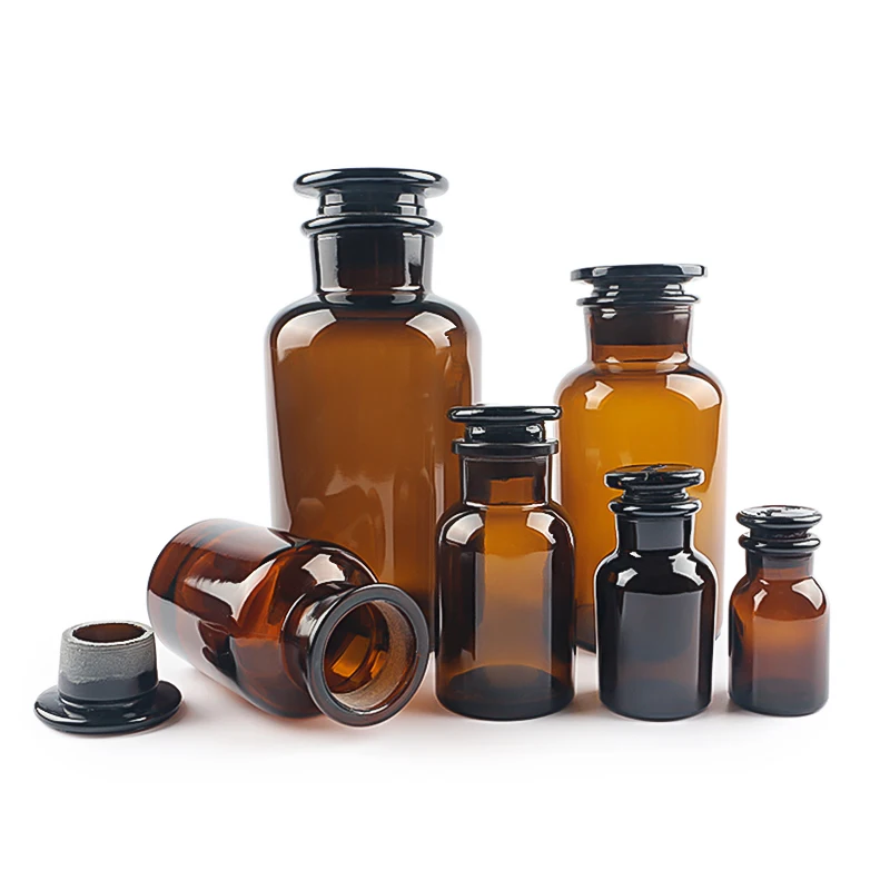 Amber Reagent Bottle Apothecary Wide Mouth Bottle 125ml  Glass Bottle with Glass Stopper