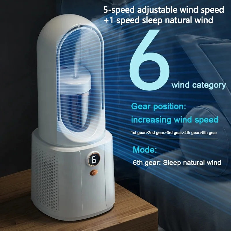 USB Electric Bladeless Table Fan Night Light Water Cooled Summer Spray Mist Air Humidifying Leafless Ventilator Car Bedroom