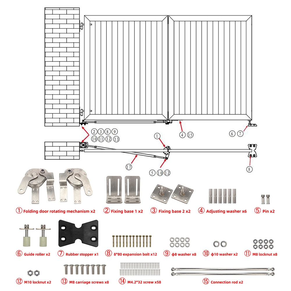 Swing Gate Automatic  Metal  Flexible  Bi-folding  Hardware Kit