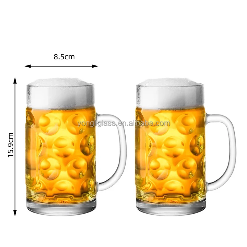 Wholesale 500ml  1000ml Clear transparent beer mug Custom decals classic big volume drink ware cup with handle