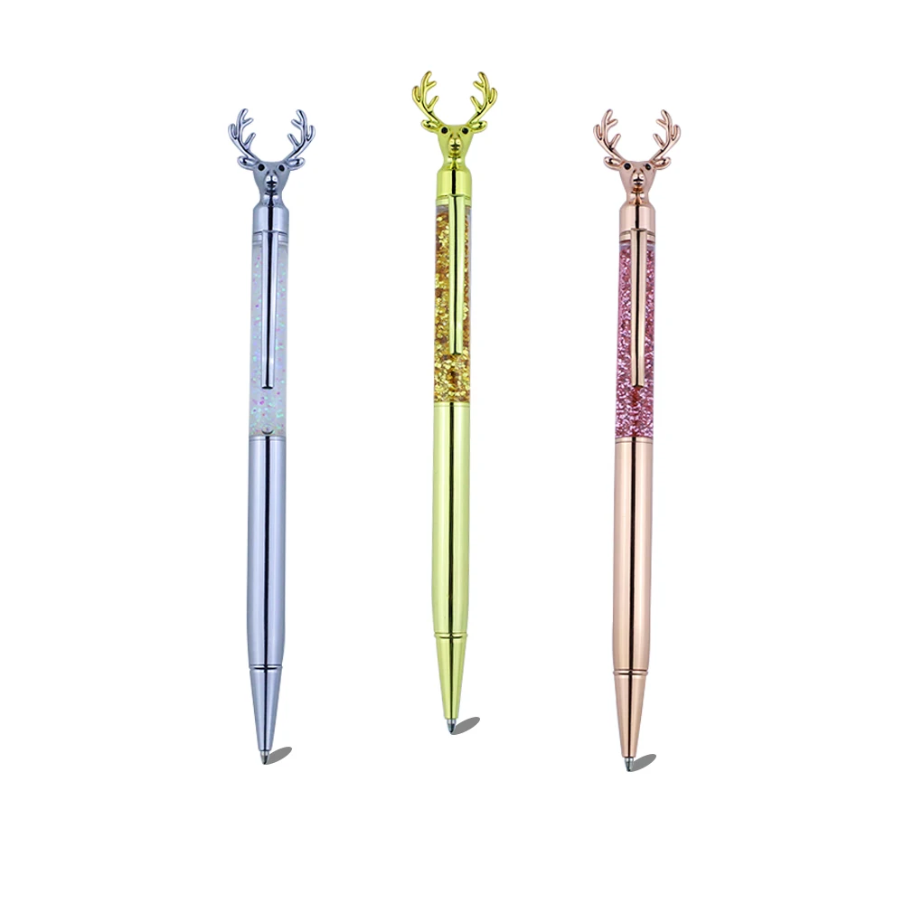 Luxury Diamond Elk Antler Decoration Ballpoint Pen Deer Antler Top Design Glitter Twist Pen for Christmas Gift Pen