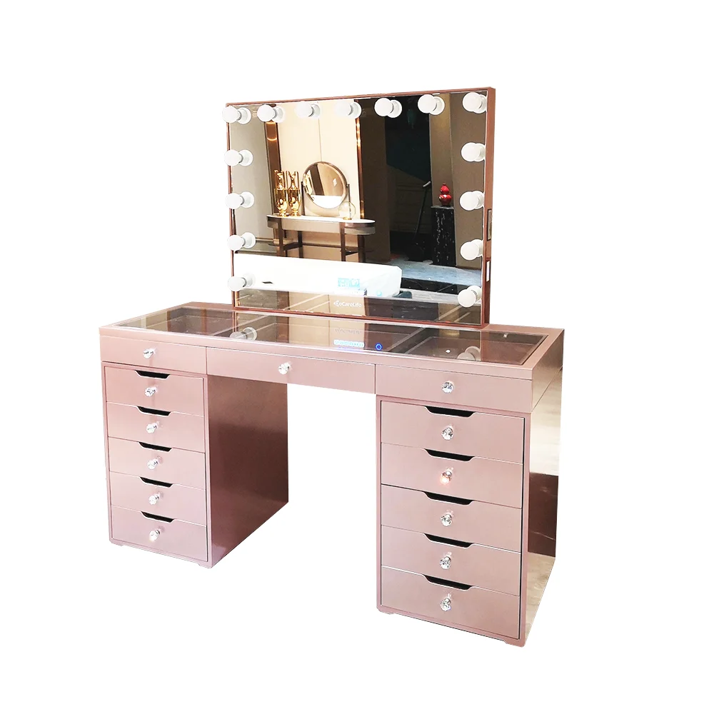 Stock on US! Docarelife Salon Furniture Rose Gold Girls Beauty Vanity Set Makeup Dressers with Mirror