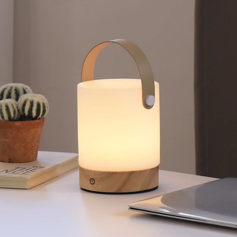 New 2023 factory direct sell PE diffuse wood 2000 4000 mAh rechargeable Battery operated table lamp led for home camping