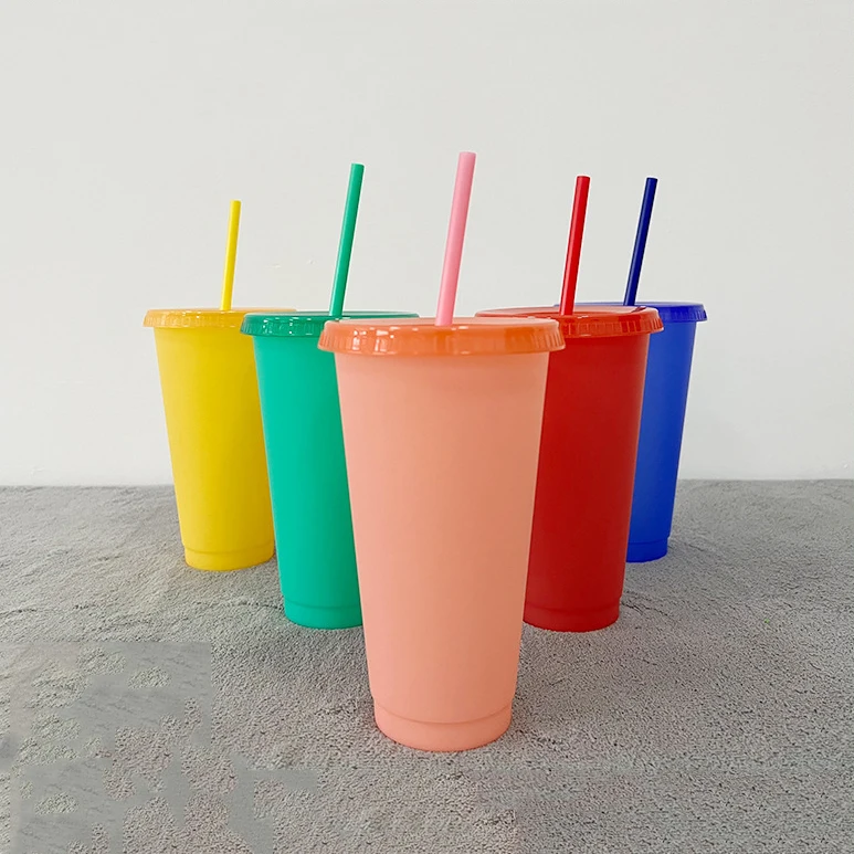 710ml Temperature Control Tumblers with Lids and Straws Plastic Color Change Cups