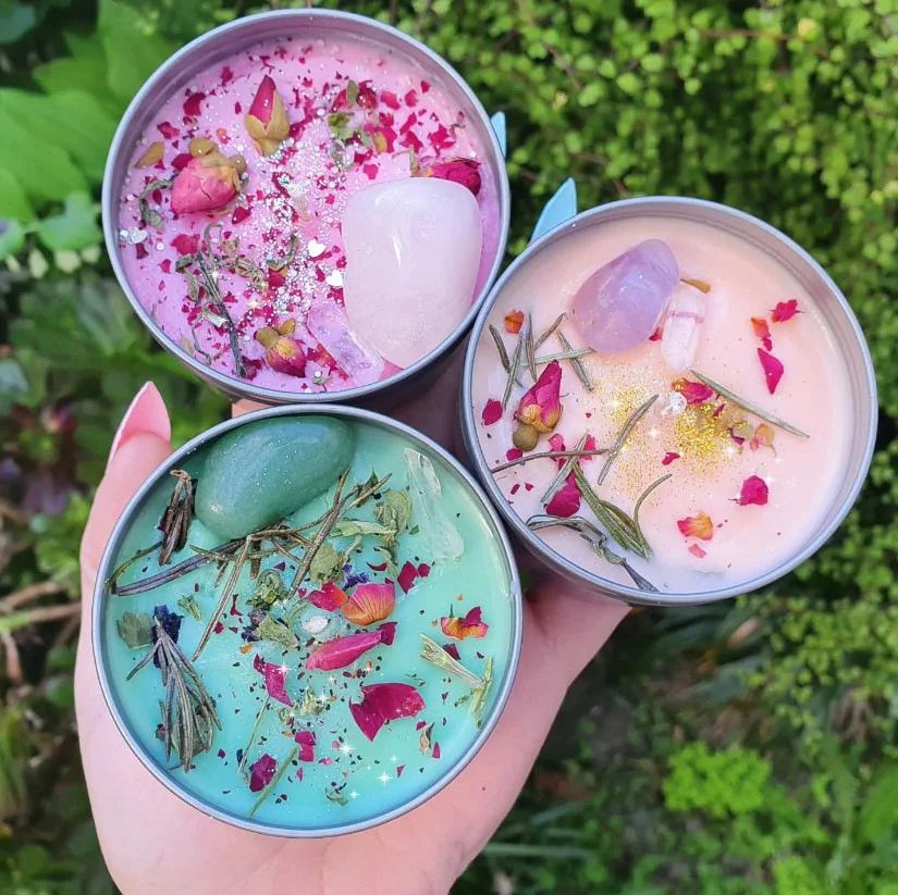 Spiritual Custom Private Label Luxury Crystal Dried Flower Organic Soy Wax tealight Candle Aromatherapy Scented Candles