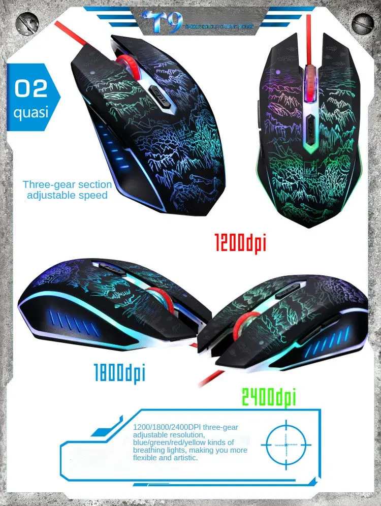 New design price luminous colorful LED Backlight DPI 1200/1600/2400 Interface USB 1.45m wired mouse optical