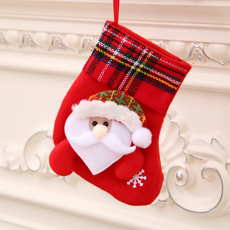 New Xmas Stocking Snowflake Santa Plaid Sequin Edge Christmas Tree Decor Gift Funny Craft Christmas Stocking