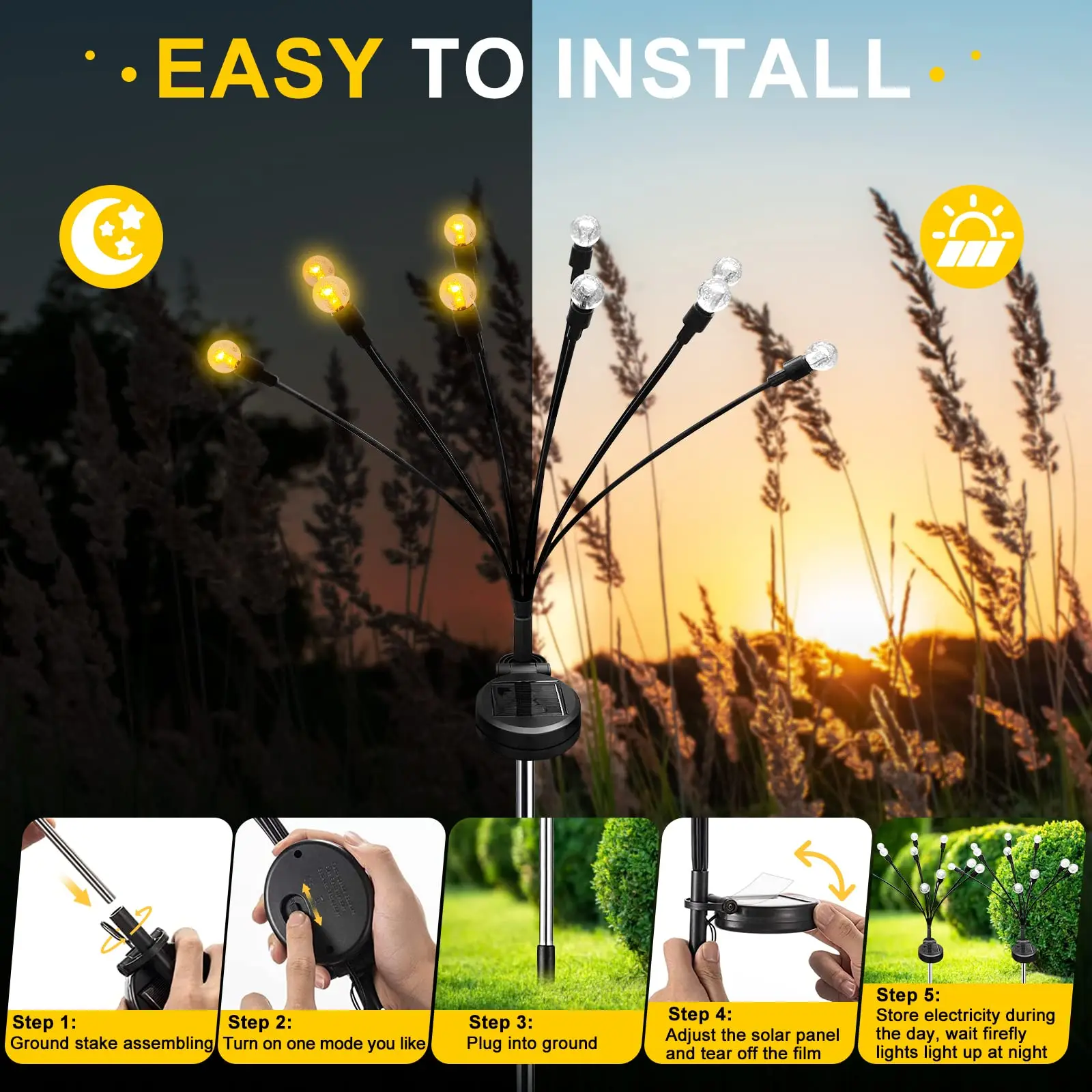 Solar Powered Firefly Garden Lights Garden Lights for Outside Warm Solar Firefly Lights Extra Long Battery Life Waterproof