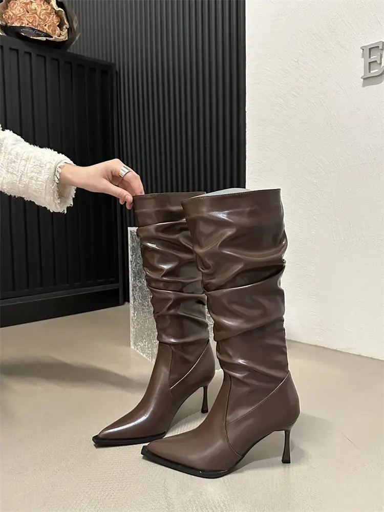 Busy Girl White Patent Leather Zip Stiletto High Heels Shoes Ladies Over The Knee Boots For Women Thigh High Boots