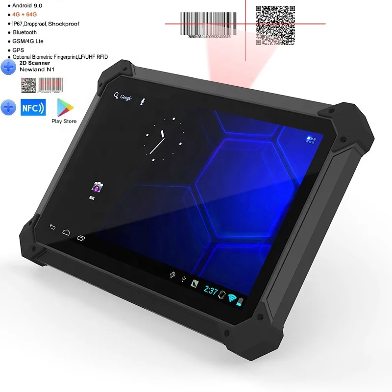 10 inch Industrial Rugged Android Tablets 4GB 64GB Storage Octa Core IP67 With Newland Scanner Rfid Reader