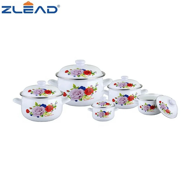 5PCS Per Set With SS Ring Enamel Dinnerware Kitchen Set Cookware