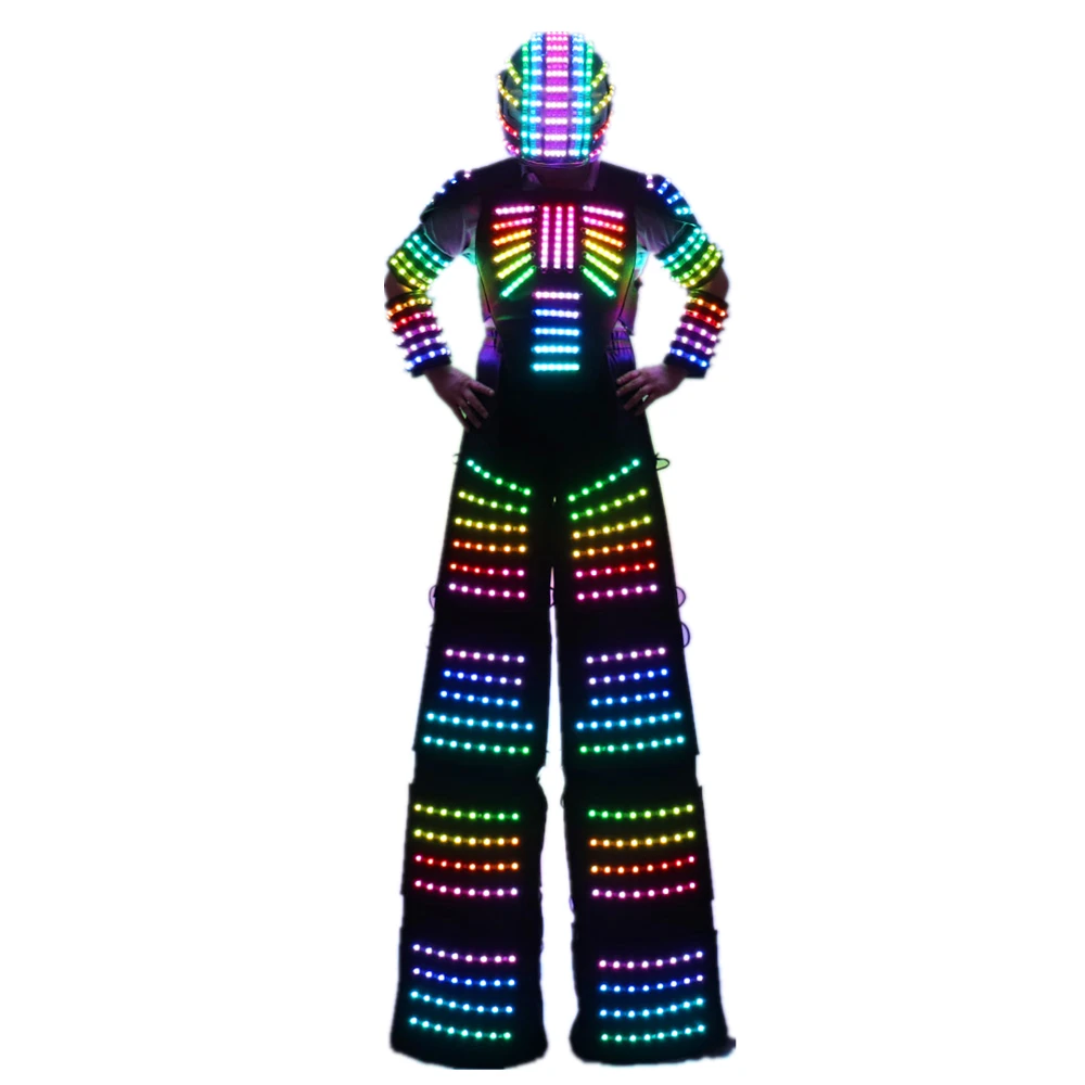 Full Color Pixel LED Robot Costume David Guetta LED Robot Suit Laser robot jacket Ranger Stilts Clothes Luminous Costumes