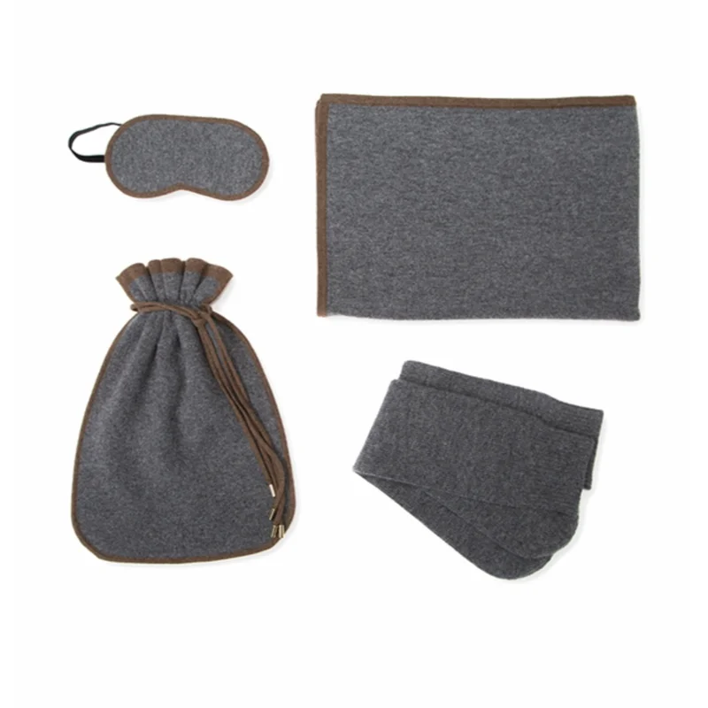 knitting 100% Cashmere Travel Sets  Blanket Pillow Case and EyeMask Set