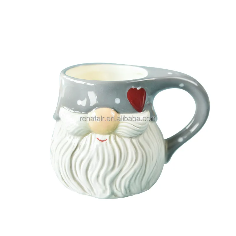 retro embossed large capacity wholesale ceramic santa lovely coffee mug for christmas