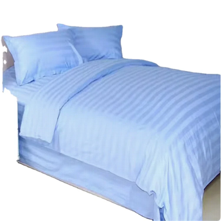 High quality Blue color 100% cotton material satin stripe  bedsheet for home and hotel