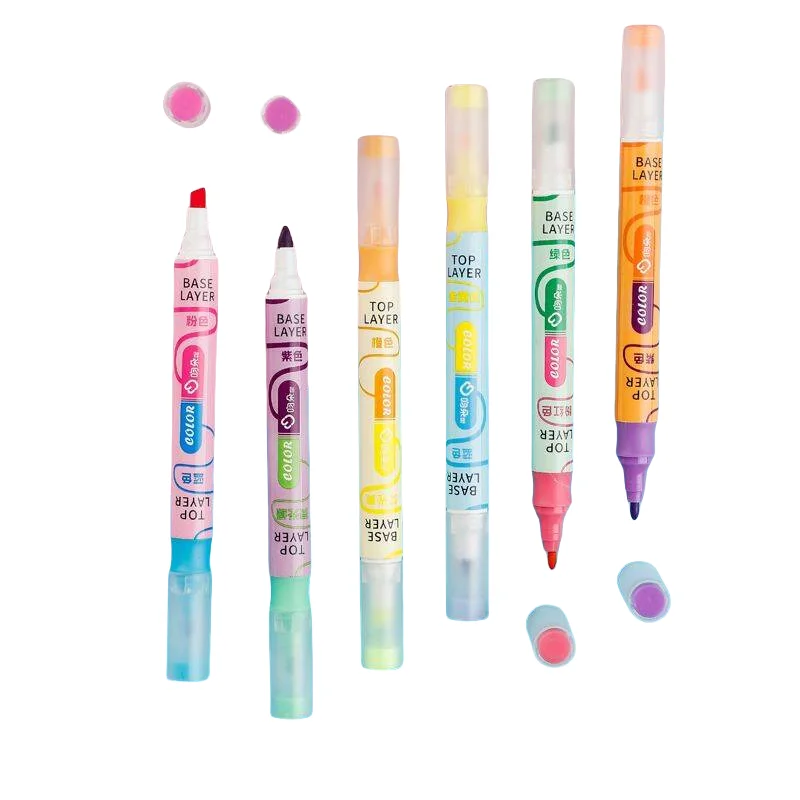 Набор из 6 хайлайтеров с двумя головками, которые могут складывать цвета вместе, маркер с ключевым контентом