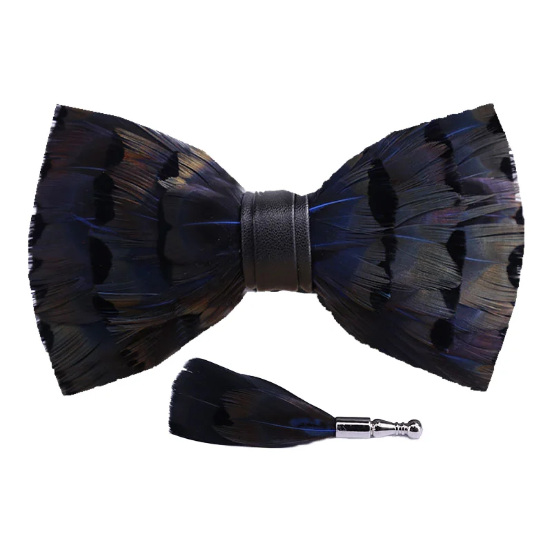 Hot Selling Custom Mens Feather Bowtie Brooch Set Fancy Decorative Handmade Elegant For Event Party