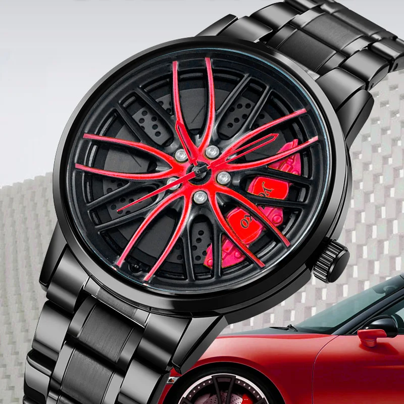 New Fashion Black Car Wheel Design Quartz Watches Men Rim Hub Wheel Male Clock relogio masculino
