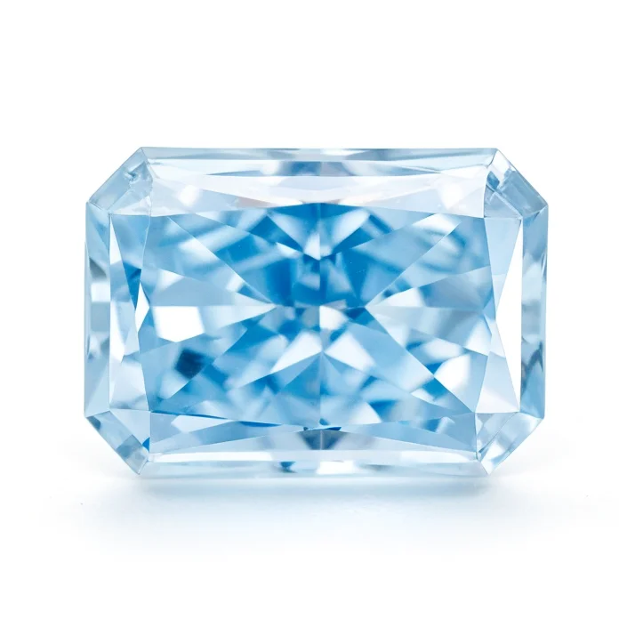 Lab created fancy vivid blue diamond 2.53ct with IGI certification in cut cornered Rectangular modified brilliant cut for ring