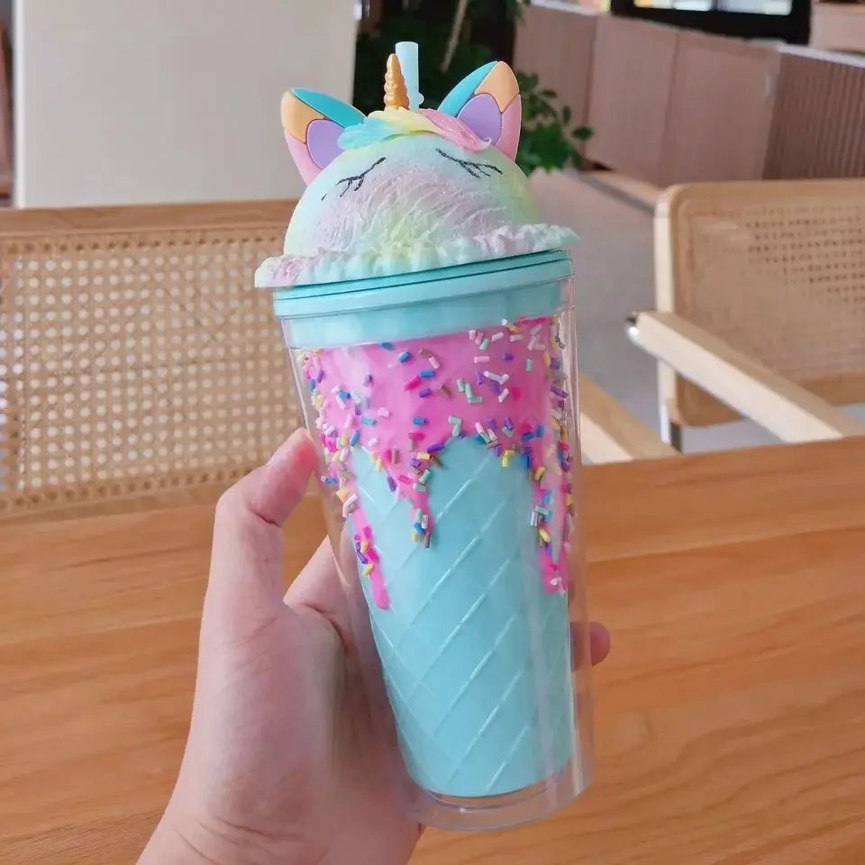 Cartoon cute bunny ears Mickey Ice cup girl heart Korean ice cream double wall plastic cup cookie ear cup