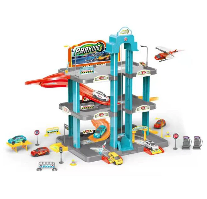 Hot sale building blocks parking lot educational puzzle DIY parking lot with 4 pieces of taxi and 1 piece of airplane