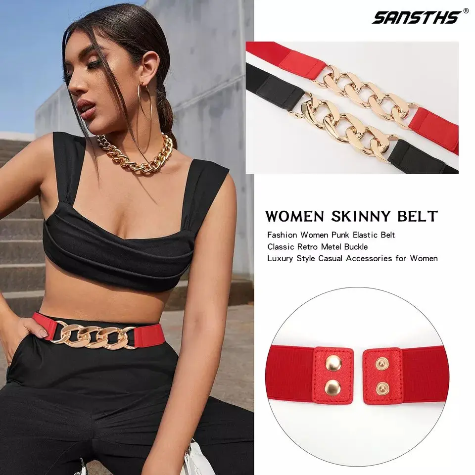 2022 New Fashion Metal Chain Corset Vintage Costume Solid Color Elastic Wide Stretch Belt For Women Ladies