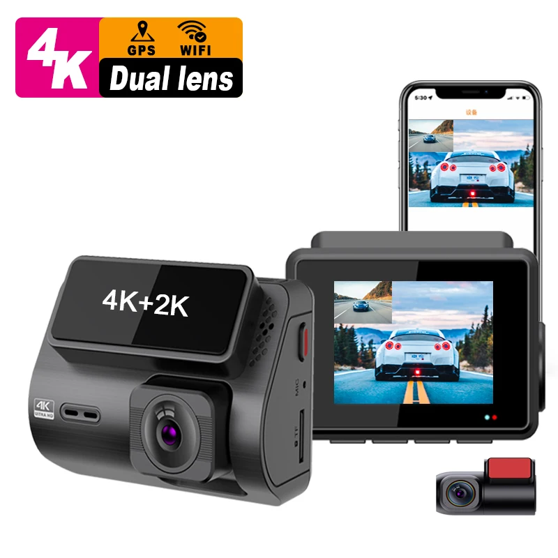 M700 2.0 4K+2K dash cam doble camara front and rear car dvr dual lens dash camera wifi gps 4k dashcam
