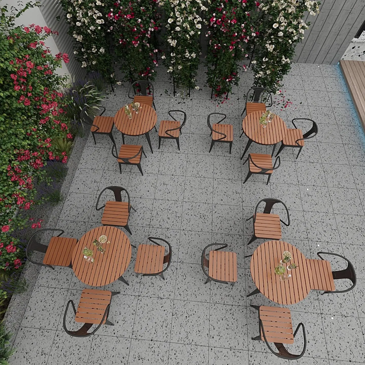 Customizable Restaurant Outdoor Garden Terrace Table Casual Garden Table and Benches Metal Restaurant Table Chair