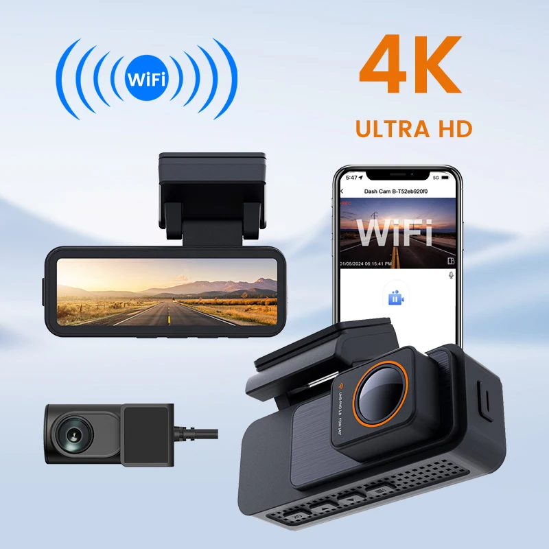 dual lens 4k mini dash cam with wifi gps logger fit max 512g card night vision car camera