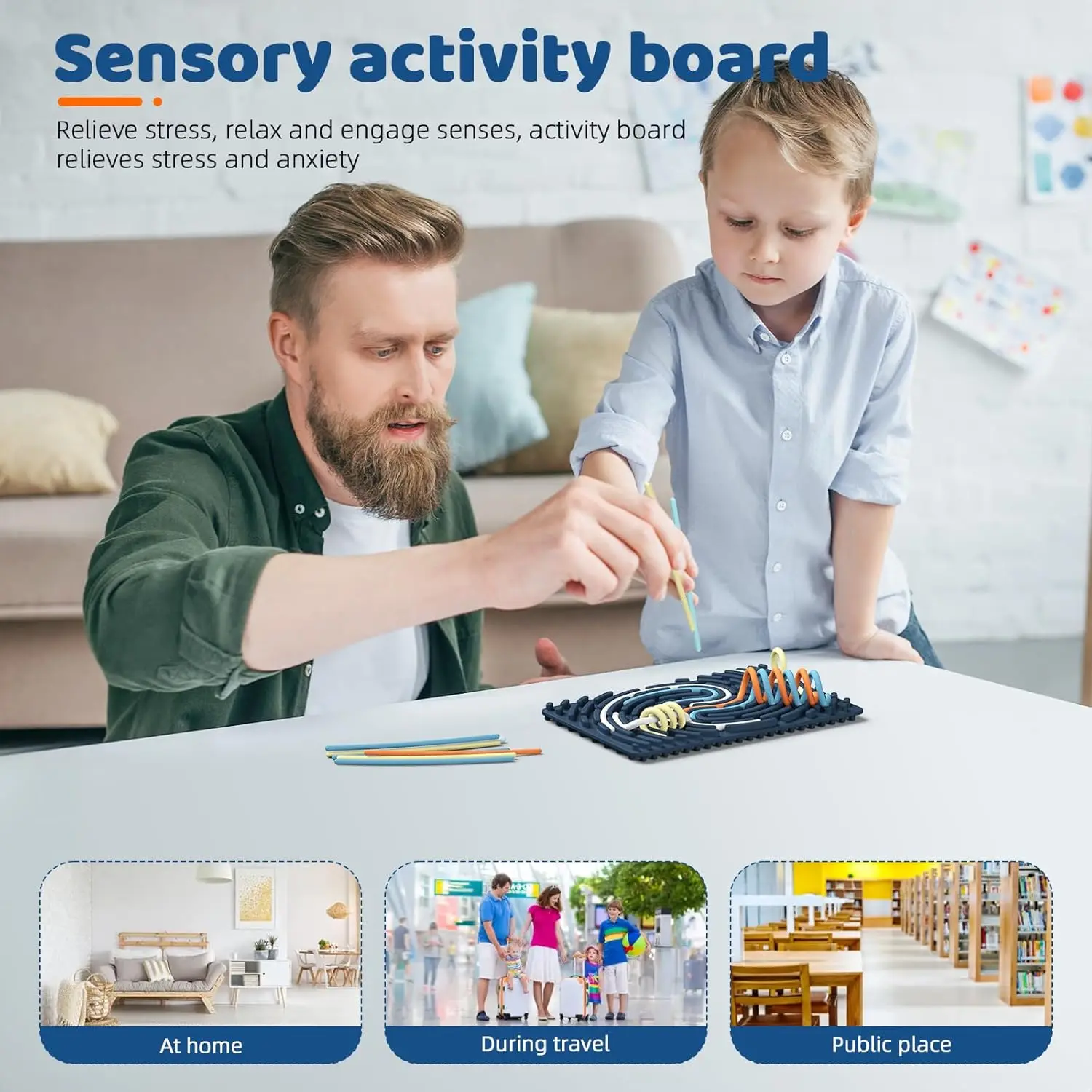 Sensory Activity Board Silicone Fidget Toy for Calming Stress Anxiety ADHD Autism Silent No Mes Kids 3+ & Adults