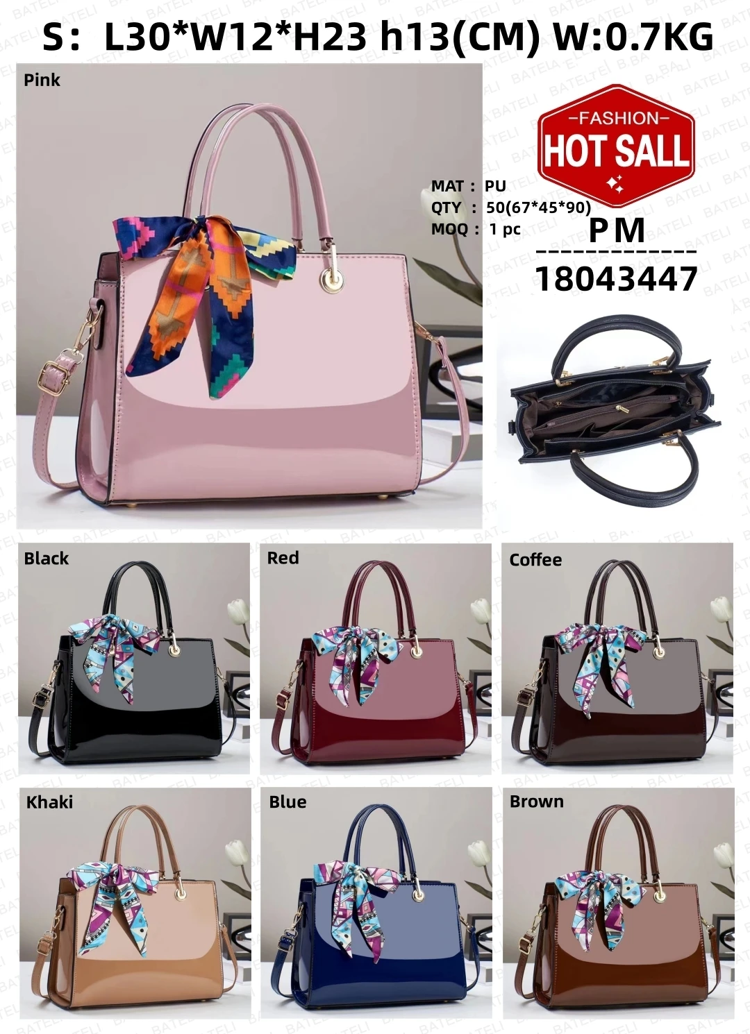 Versatile Solid Color 2024 New Bright Leather Large Capacity Middle Aged Mom One Shoulder Women Bags Handbags