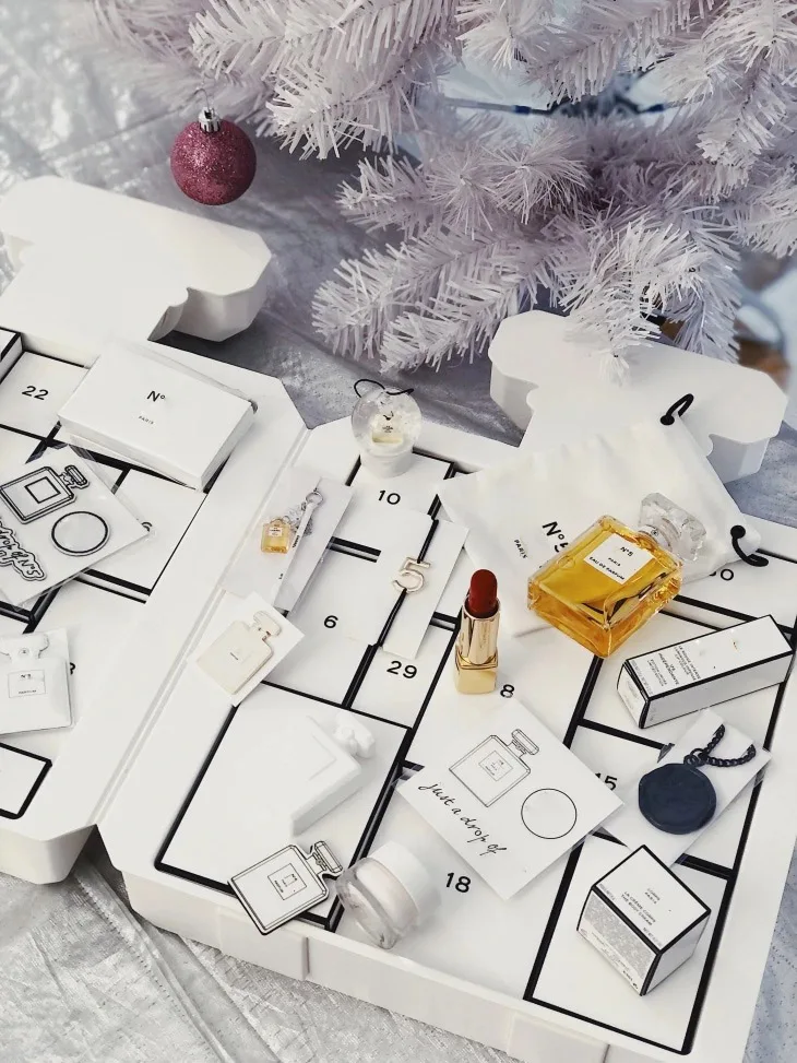 Calendar christmas box with 24 days drawer cosmetics skincare lipstick gloss packaging box Double Open advent calendar gift box