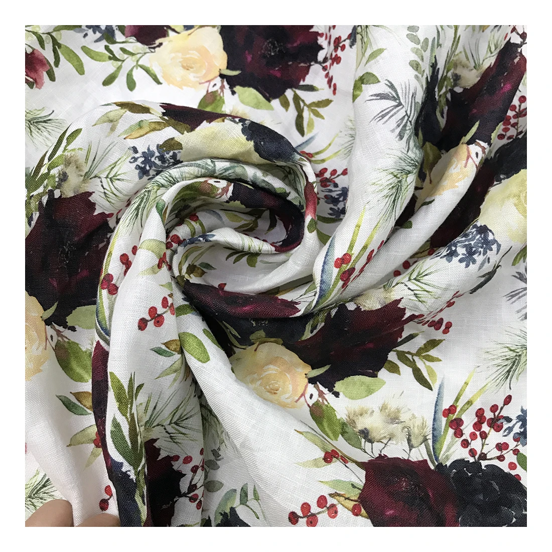 The factory outlet flowers design custom 100% linen fabric digital printing for garment