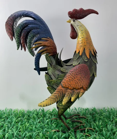 Factory Metal Rooster Decor Outdoor Garden Statues Metal Chicken Sculpture Lawn Ornaments