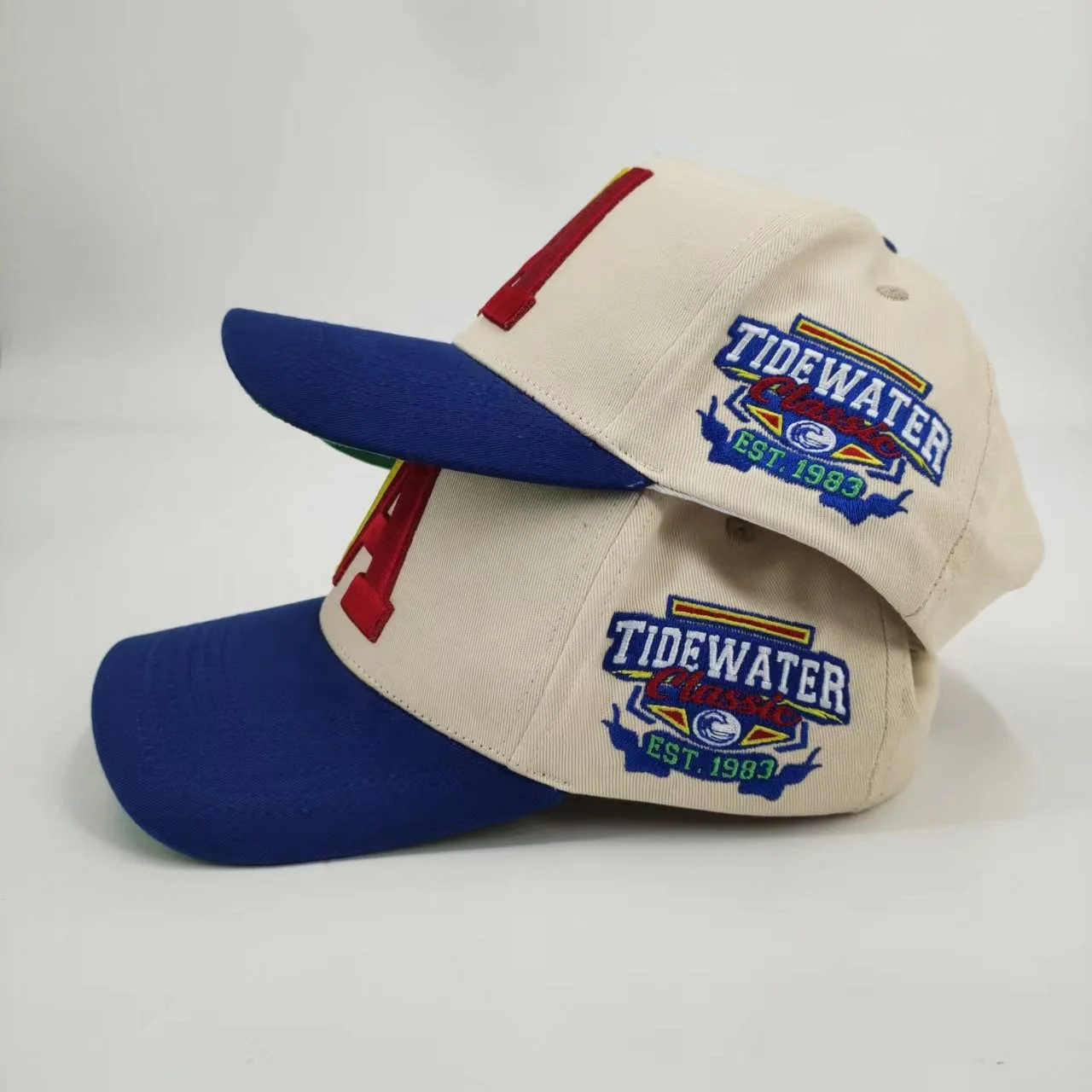 Manufacturer High Quality 3D Embroidery Two Tone Custom Logo Hat Personalized Suede UV Logo On Side 5-Panel Cotton Baseball Caps